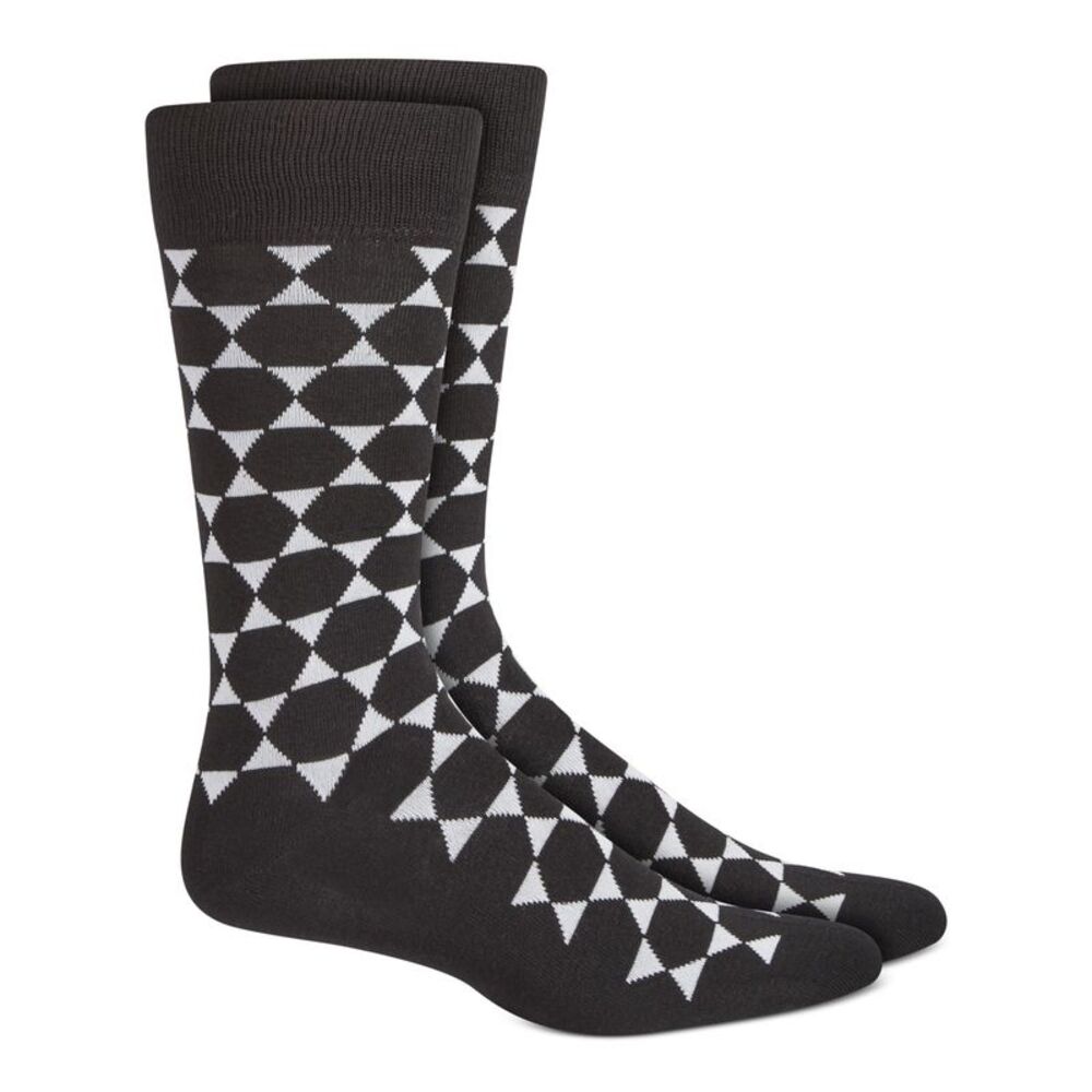 ALFATECH BY ALFANI Mens Black Rayon Geometric Seamless Casual Crew Socks 7-12